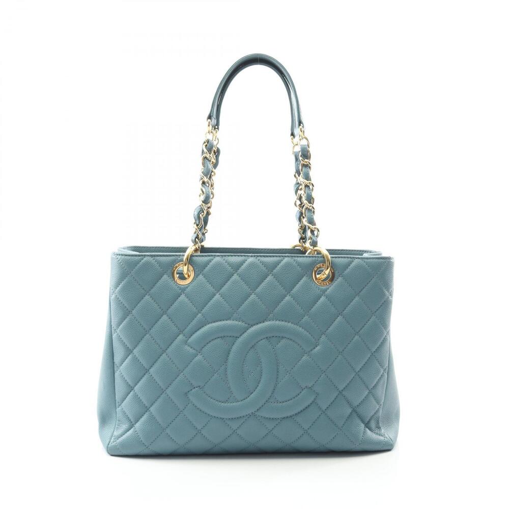 Chanel Matelasse Grand Shopping GST Tote Bag Leather Calfskin Cowhide Blue